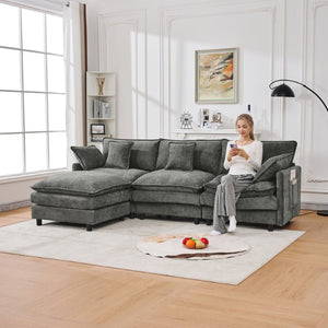 English Elm 101.9-inch Chenille Modular Sofa with Movable Footstool for Living Room Comfort W288S00033