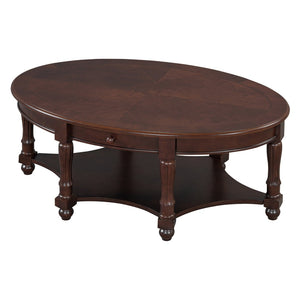 English Elm Vintage Oval Coffee Table With Drawer And Open Shelves, French Country Style Accent Table In Walnut N735P277388D-GIGA
