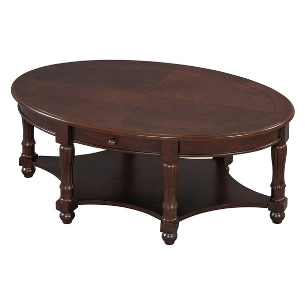 English Elm Vintage Oval Coffee Table With Drawer And Open Shelves, French Country Style Accent Table In Walnut N735P277388D-GIGA