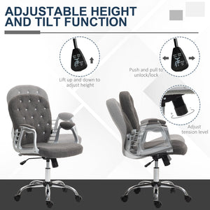 English Elm Vinsetto Teddy Fleece Home Office Chair with Plush Button Tufting, Adjustable Height & Swivel Wheels Dark Gray W2225P249594