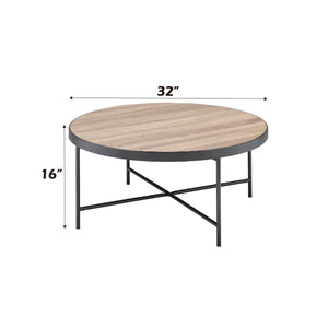 English Elm Bage Weathered Gray Oak Round Coffee Table with Metal Trim & X-Leg Support — Industrial Chic B2726P281462