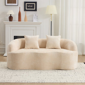 English Elm Beige Curved Loveseat Sofa with Round Arms, 2 Pillows, Foam+Spring Comfort, No Assembly, Compact Stylish Seating W3612P348747