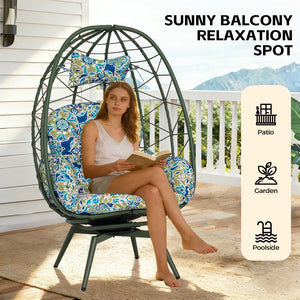 English Elm Oversized Swivel Rattan Egg Chair with Plush Cushions for Patio or Living Room T5880P501012
