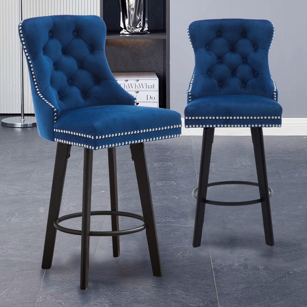English Elm Modern Velvet Swivel Barstools Tufted Upholstery Rivet Trim for Kitchen Island or Home Bar W2311P227681