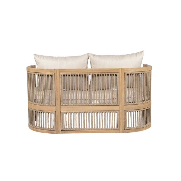 English Elm Christopher Knight Home® - 54.4'' Acacia Wood Outdoor Loveseat with Beige Cushions, Light Teak Finish, Weather-Resistant Rustic Charm N772P246424L