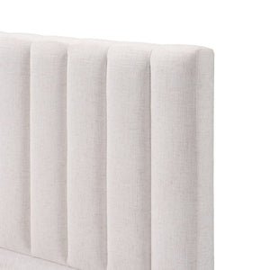 English Elm King Upholstered Bed Linen Channel Stitch Tall Headboard Solid Wood Slatted Base N757K339014I