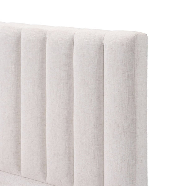 English Elm King Upholstered Bed Linen Channel Stitch Tall Headboard Solid Wood Slatted Base N757K339014I