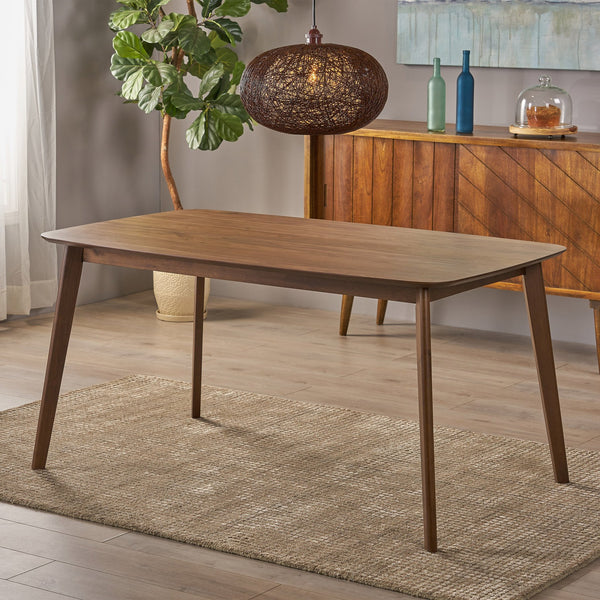 English Elm Christopher Knight Home® - DINING Mid-Century Solid Wood & Faux Wood Top Table with Rubberwood Legs, Sleek Rounded Edge Design Walnut 58907.00
