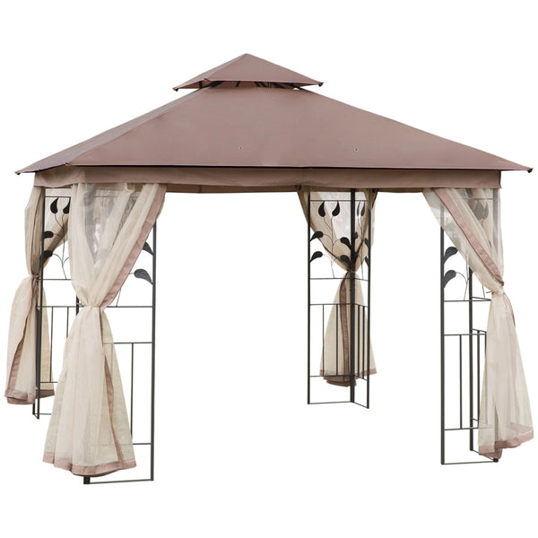 English Elm Outsunny 10' X 10' Elegant Metal Patio Gazebo With Double Roof, Decorative Corners, And Netting For Outdoor Fun W2225P175529-GIGA