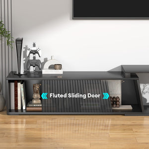 English Elm Highboy Media Console with Led Lighting Fluted Panels and Storage for Living Room T3773P416495