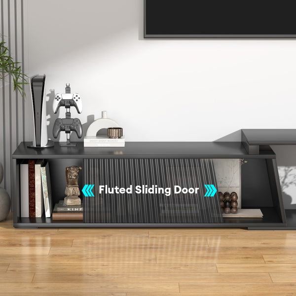 English Elm Highboy Media Console with Led Lighting Fluted Panels and Storage for Living Room T3773P416495