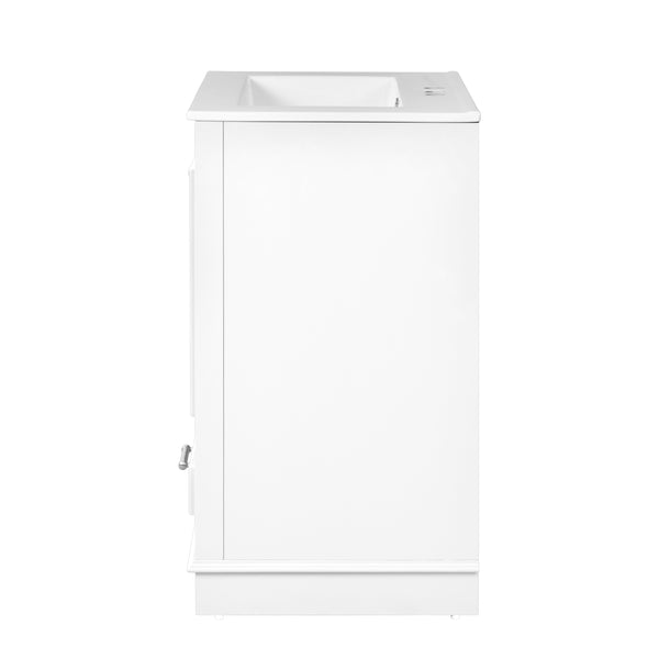 English Elm 24'' Bathroom Vanity with Ceramic Sink Combo Modern Freestanding MDF Cabinet with Soft-Close Doors and Sleek Silver Handles for Spacious Organized Bathroom Storage White N710P194893K