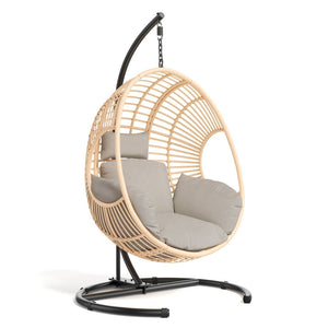 English Elm 42 Inch Hanging Egg Chair Woven Pe Rattan Patio Swing with Thick Cushion 400lb Natural W3979S00006