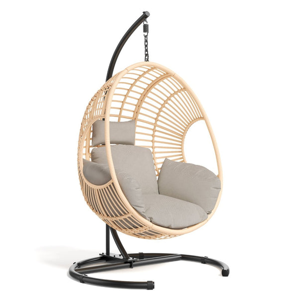 English Elm 42 Inch Hanging Egg Chair Woven Pe Rattan Patio Swing with Thick Cushion 400lb Natural W3979S00006