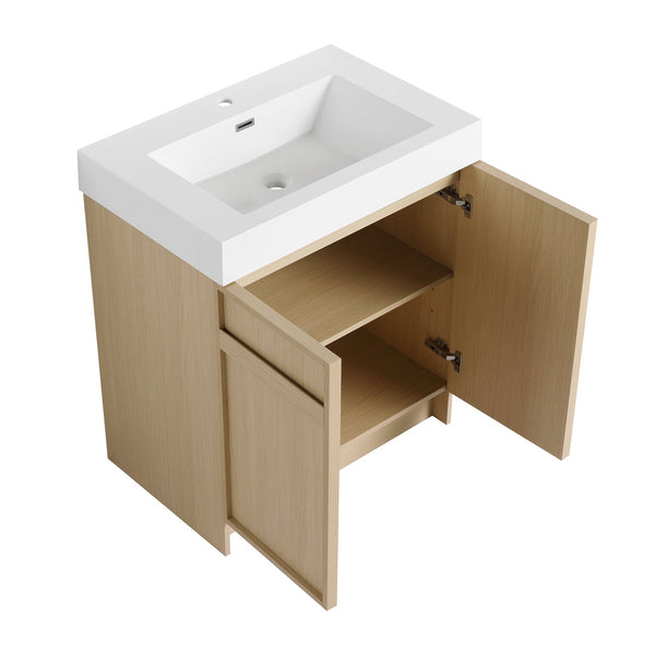 English Elm 30" Modern Freestanding Bathroom Vanity with Thick White Resin Sink, Soft-Close Doors & Adjustable Shelf (Durable) W999P239160