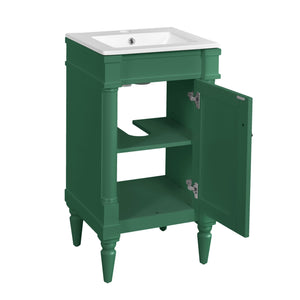 English Elm 18-Inch Modern Bathroom Vanity with Sink Compact Retro Design Durable MDF & Solid Wood Legs Storage-Friendly Green N710P257401F