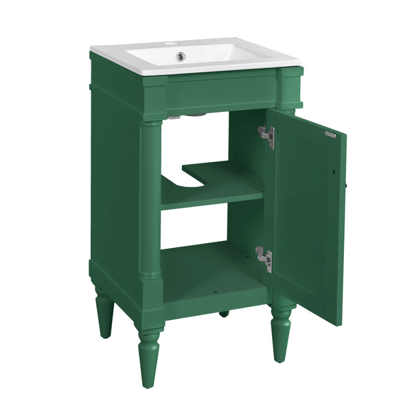 English Elm 18-Inch Modern Bathroom Vanity with Sink Compact Retro Design Durable MDF & Solid Wood Legs Storage-Friendly Green N710P257401F
