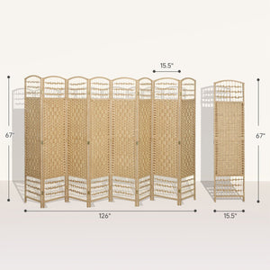English Elm Homcom Eight Panel Woven Bamboo Room Divider Arched Freestanding Privacy Partition W2225P485585