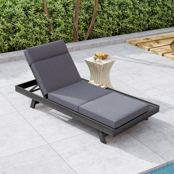 English Elm Lounge Chaise Outdoor Acacia Wood Slatted Frame with Water Resistant Cushion Resort Style Black,Dark Gray N770P442B67G