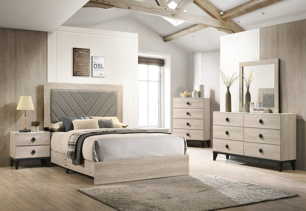English Elm Contemporary Cream California King Bedframe With Stylish V-Design Headboard - Durable Rubberwood B011P236816