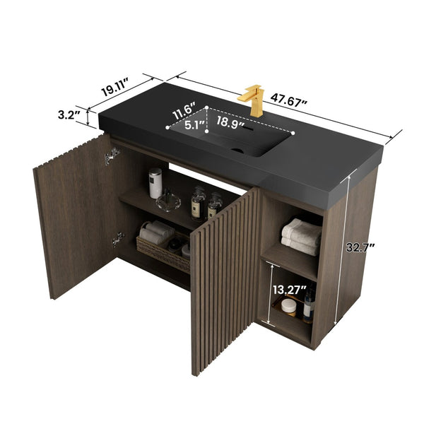 English Elm Grace Floating Walnut Vanity with Solid Surface Sink and Soft Close Storage Drawers Oak,Smoke W1865S00225