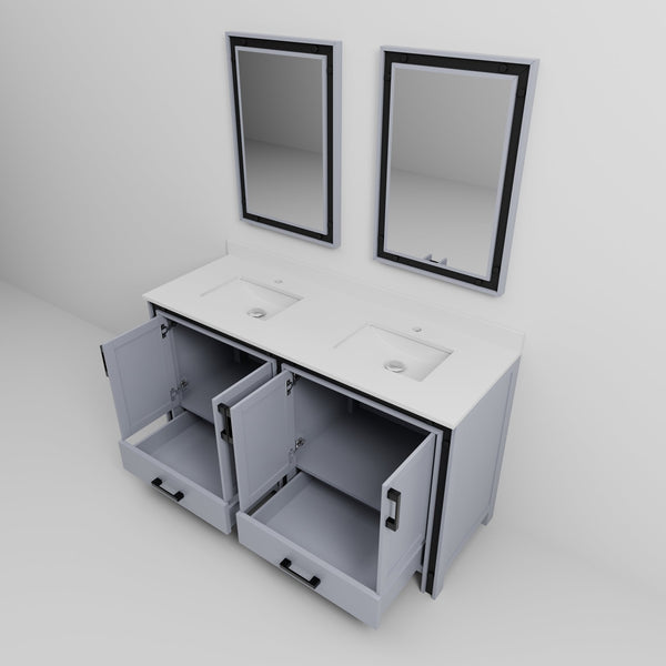English Elm Dark Grey Double Bath Vanity With Cultured Marble Top & Matching Mirrors, Ample Storage & Style B2731S00923