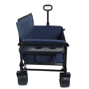 English Elm 3-in-1 Convertible Utility Wagon with Folding Tabletop Bench Seat All-terrain Wheels Dark Blue W2932P320638