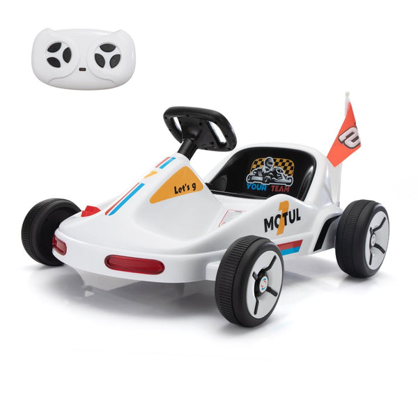 English Elm 12v Kids Electric Go Kart with Parental Remote Dual Motors Led Bluetooth Pedal White W2181P201026