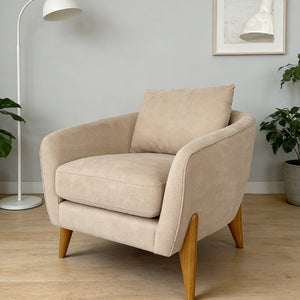 English Elm Accent Armchair Upholstered Low Profile Reading Chair with Lumbar Pillow Modern Living Room Seat Beige W2308P462642