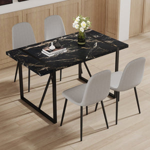English Elm Table Modern Black Marble Dining Set With 4 Light Gray Linen Chairs - Stylish, Compact Design! W1151S02703-GIGA