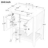 English Elm 30" White Modern Sleek Bathroom Vanity Elegant Ceramic Sink With Solid Wood Frame Open Style Shelf & Door Shelf Design