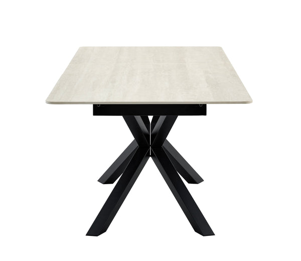 English Elm Modern Extendable Sintered Stone Dining Table with Auto-Lift, Scratchproof Waterproof Top & Black Metal Base W3493S00005