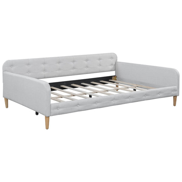 English Elm Full Size Linen Tufted Daybed with Pine Frame for Living or Guest Room Beige DL001825AAK-1