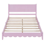 English Elm Full Size Wood Platform Bed Frame, Retro Style Bed With Rectangular Headboard,No Need Box Spring,Pink