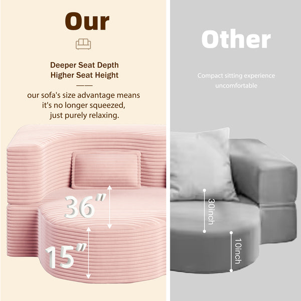 English Elm Modern Full Size Folding Sofa Bed Plush Corduroy Convertible 2-Pillow Sleeper 15" Foam Mattress, Beige W1885P371313