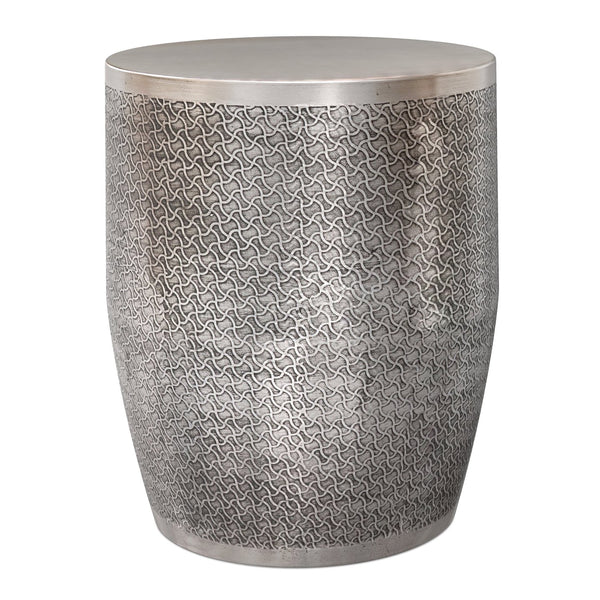 English Elm Johnsen Etched Web Pattern Accent Table 18" Round Iron Side Table Durable Powder-Coated Finish Antique Silver B136P361853