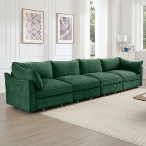 English Elm Super Super Large Wide Deep Seat Sofa Couch for 4 Persons with Hidden Under-Seat Storage Drawers and Chenille Green W3041S00189