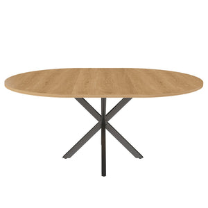 English Elm Extendable Round Oak Finish Dining Table Seats Six with Steel Base Modern Kitchen W2700P420811