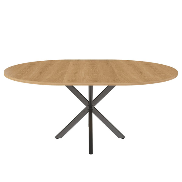 English Elm Extendable Round Oak Finish Dining Table Seats Six with Steel Base Modern Kitchen W2700P420811