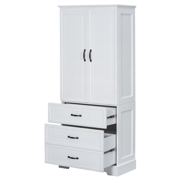 English Elm Tall Bathroom Storage Cabinet - Modern White Design With Adjustable Shelves, Drawers & Doors! N725P206123K-GIGA