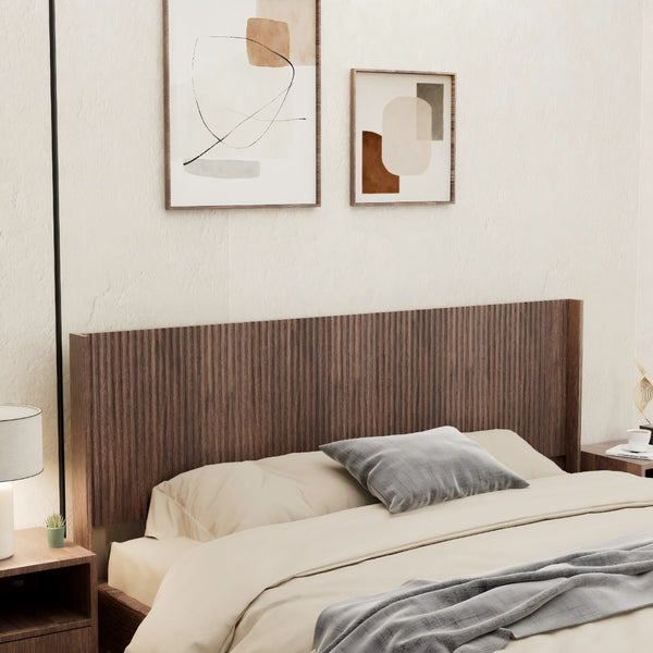 English Elm Modern Fluted Wood Panel King Headboard Wall Mounted Wingback Walnut Bedroom Accent W3520P383461