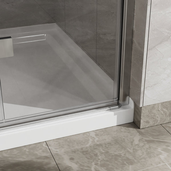 English Elm Goodyo 34"X72" Space-Saving Bifold Frameless Glass Shower Door & White Acrylic Base Combo Set W1223S00020