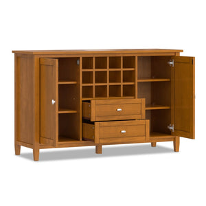 English Elm Warm Shaker Pine Buffet Cabinet with 12 Bottle Wine Rack and Drawer Storage B136P439013