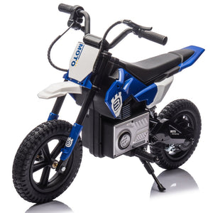 English Elm 24v Kids Electric Motocross Motorcycle 200w Hub Motor Suspension Led Bluetooth Audio Blue W1578P225048