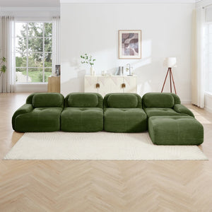 English Elm 4-seat Modular Corduroy Sectional Sofa with Curved Armrests for Living Rooms Olive Green W714S01262