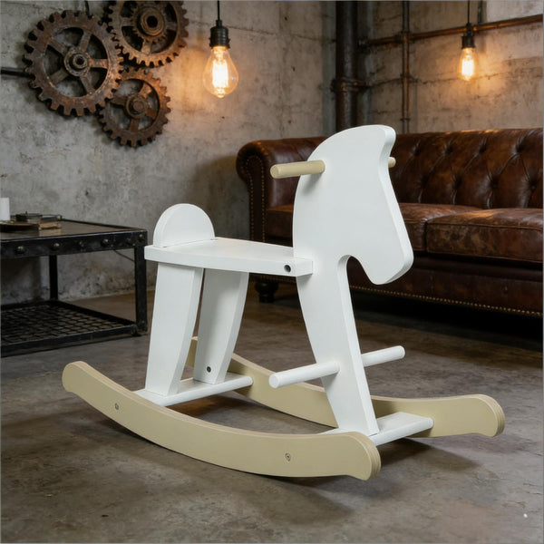 English Elm Classic Wooden Toddler Rocking Horse with White Finish Safe Grip Rails Nursery Play T3971P442259
