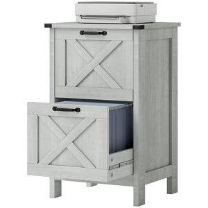 English Elm Farmhouse Filing Cabinet with 2 Deep Drawers Distressed Gray Barn Door Home Office T3971P405208