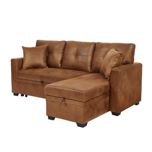 English Elm Sleeper Sectional with Pull Out Bed Storage Chaise Tufted L Shaped Living Room Sofa W5568S00006
