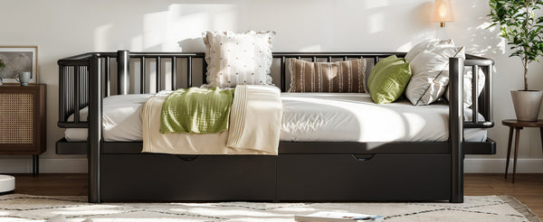 English Elm Full Size Metal Platform Storage Bed Low Profile Steel Frame with Built-in Drawers Black W5305P471350