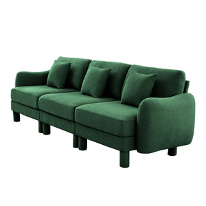 English Elm Boucle 3-Seater Plush Sofa With Elegant Shell Armrests And Wrapped Cylindrical Legs In Green W3041S00308